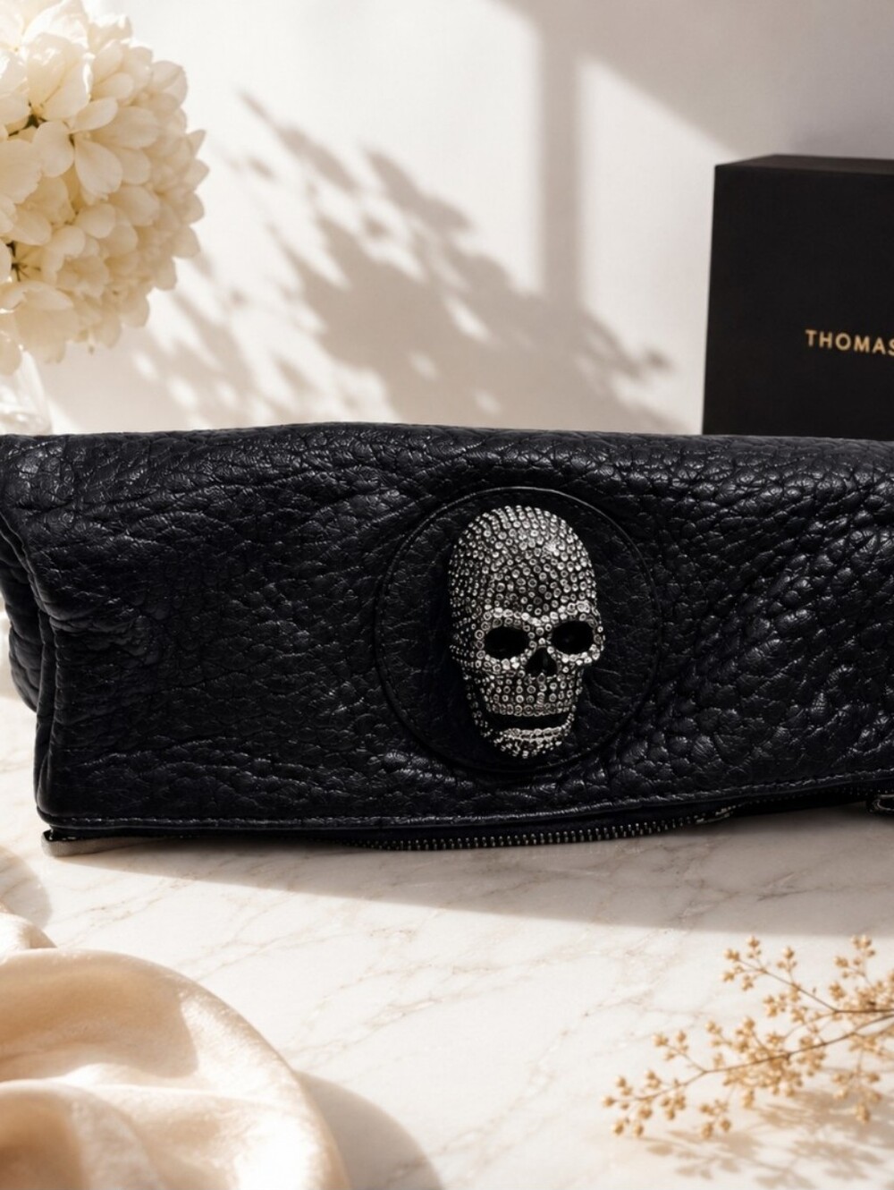Thomas Wylde Black Leather Logo Plate Clutch